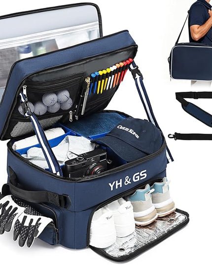 Golf Trunk Organizer, 3 Layer Golf Accessories for Men, 2 Pair Shoes Separate Ventilated Compartment Golf Organizer for Car, Balls, Clothes, Gloves, Accessories Golf Gifts (Add shoulder straps)