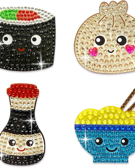StickerBeans® Rhinestone Stickers - Savory & Sushi 4-Pack, 2” x 2” Each, Unique Sparkly Cut-to-Shape for Collecting, Trading, Decorating Laptops, Phone Cases, Scrapbooks, for Kids, Teens, & Adults