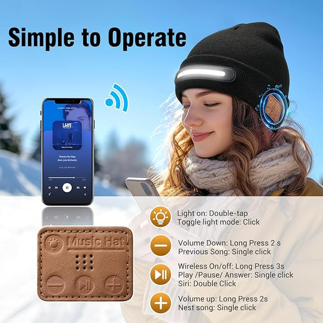 LED Beanie Hat with Bluetooth-Tech Gifts for Men and Women, Wireless Hat Beanie Cap Headlamp Music hat