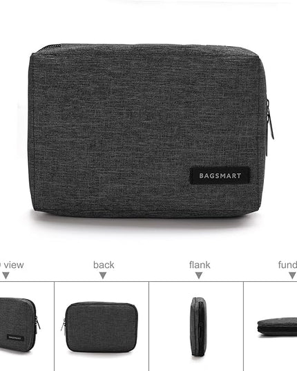 BAGSMART Electronics Organizer Travel Case, Small Cord Bag for Travel Essentials, Tech bag for Men Women, Cable Organizer for Phone, SD Card, Black