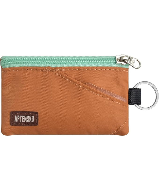 RFID Travel Wallet with Adjustable Lanyard-Zipper Small Wallet with ID Card Holder, Keychain for women&men-Minimalist Slim Waterproof Nylon case for ID, Cash, Key (Rust)