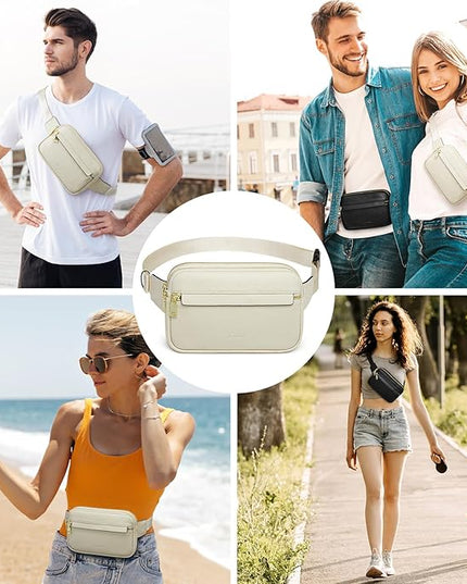 S-ZONE Fanny Packs for Women, Genuine Leather RFID Blocking Crossbody Bags Purses, Sling Waist Bag, Fashionable Chest Bag, Gifts Travel Running Adjustable Strap Men
