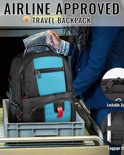 YOREPEK Travel Backpack, Extra Large 50L Laptop Backpacks for Men Women, Water Resistant College Student Bookbag Airline Approved Business Work Bag with USB Charging Port Fits 17 Inch Computer, Blue