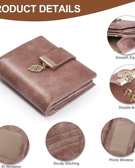 yiijay Small Wallet Women RFID Blocking Leather Bifold Wallet Credit Card Holder for Women Ladies Compact Wallet Mini Purse With Zipper Pocket