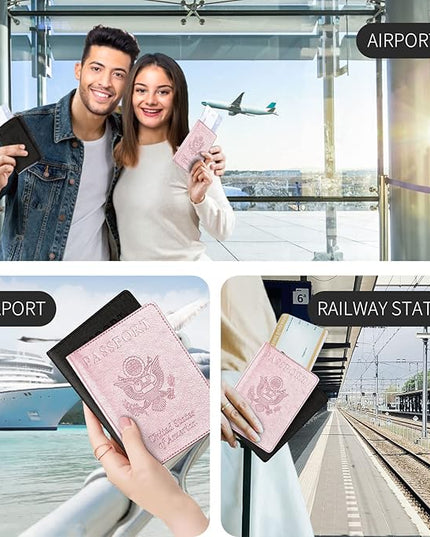 VIDIVICI 2 Pack Passport & Vaccine Card Holder - Pink&Black RFID Blocking Travel Must Have