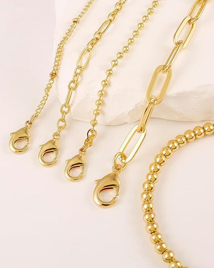 Waterproof Gold Chain Bracelet For Women Non Tarnish,14K Gold Plated Link Dainty Bracelets Stake Layered Bracelet Set Hypoallergen Gold Jewelry