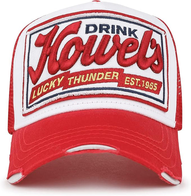 ililily Premium Howels Embroidery Vintage Baseball Cap Distressed Trucker Hat
