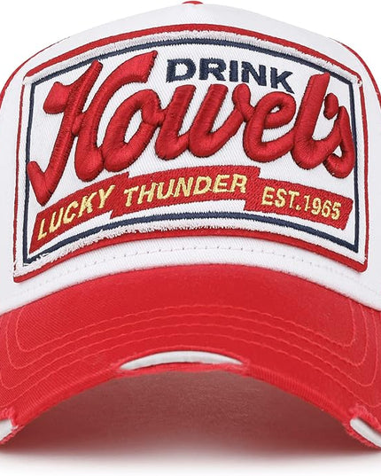 ililily Premium Howels Embroidery Vintage Baseball Cap Distressed Trucker Hat