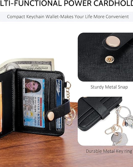 POIUGOYA Slim Wallet for Women,RFID Blocking Bifold Credit Card Holder with Zipper Coin Pocket,ID Window,Keychain