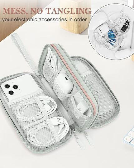 FYY Electronic Organizer, Travel Cable Organizer Bag Pouch Electronic Accessories Carry Case Portable Waterproof Double Layers All-in-One Storage Bag for Cable, Cord, Charger, Phone, Pink Pattern