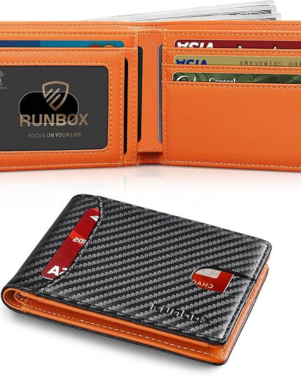RUNBOX Wallet for Men Slim 11 Credit Card Holder Slots Leather RFID Blocking Small Thin Men's Wallet Bifold Minimalist Front Pocket Large Capacity Gift Box