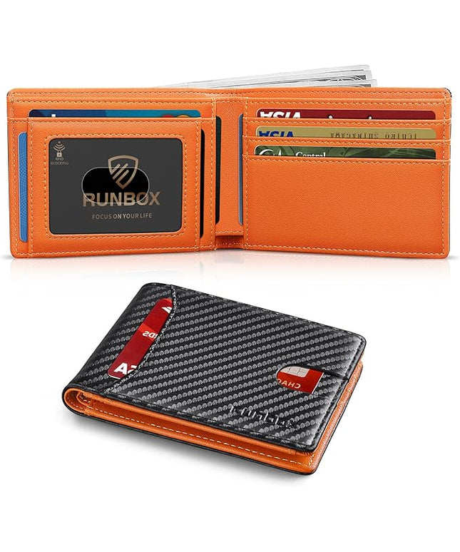 RUNBOX Wallet for Men Slim 11 Credit Card Holder Slots Leather RFID Blocking Small Thin Men's Wallet Bifold Minimalist Front Pocket Large Capacity Gift Box