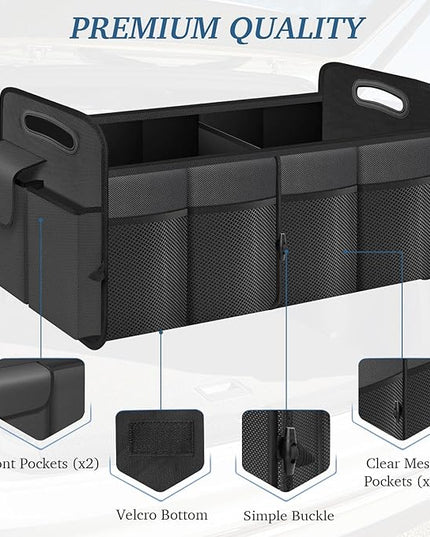Trunk Organizer, Collapsible Waterproof Multi-Compartment Trunk Organizer for SUVs & Sedans, Car Storage with Reinforced Handles, Car Accessories for Women and Men, 52L