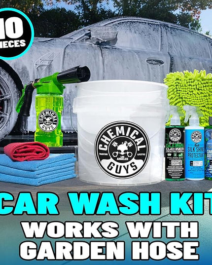 Chemical Guys 10-Piece Arsenal Builder Car Wash Kit with Foam Gun, Bucket, and 3 - 16 fl oz Car Care Products & Chemicals - Works with Garden Hose for Trucks, SUVs, Motorcycles, and More