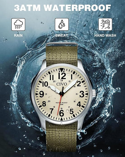 CIVO Analog Wrist Watches for Men: Waterproof Stainless Steel Mens Watches - Silver Watch with Easy Read Dial Men's Watch for Gift