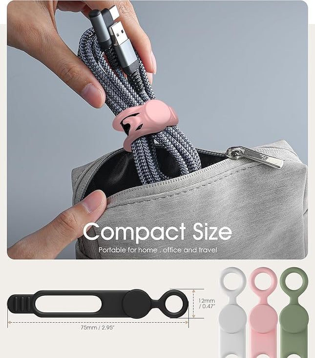 24Pcs Nearockle Silicone Cable Ties 3 Inch Cord Organizer, Reusable Small Zip Ties Cable Organizer for Charging Cords Earphone Computer Wire, Office Desk Cable Management Travel Accessories(4 Colors)