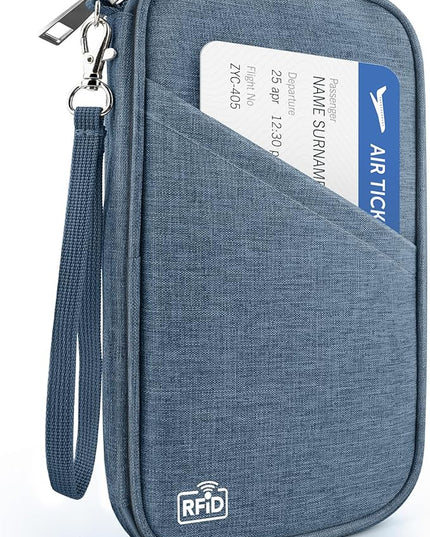 Passport Holder Family RFID Travel Document Organizer for Women Waterproof Passport Wallet Men Portable Case for Cards, Boarding Pass, ID, Money, Tickets with Zipper