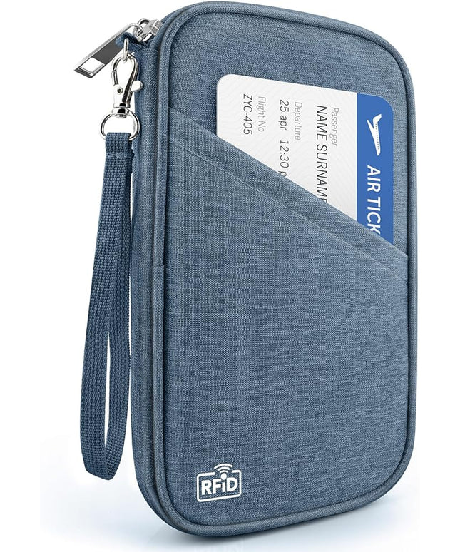 Passport Holder Family RFID Travel Document Organizer for Women Waterproof Passport Wallet Men Portable Case for Cards, Boarding Pass, ID, Money, Tickets with Zipper