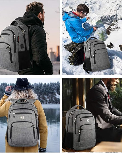 17 Inch Laptop Backpack, Business Anti Theft Slim Durable Laptops Backpack with USB Charging Port, Water Resistant College Computer Bag Gifts for Men & Women Fits 15.6 Inch Notebook-Grey