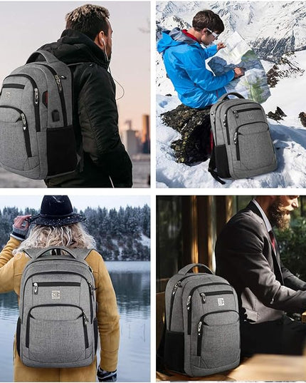 Laptop Backpack,Business Travel Anti Theft Slim Durable Laptops Backpack with USB Charging Port,Water Resistant College Computer Bag for Women & Men Fits 15.6 Inch Laptop and Notebook - Grey