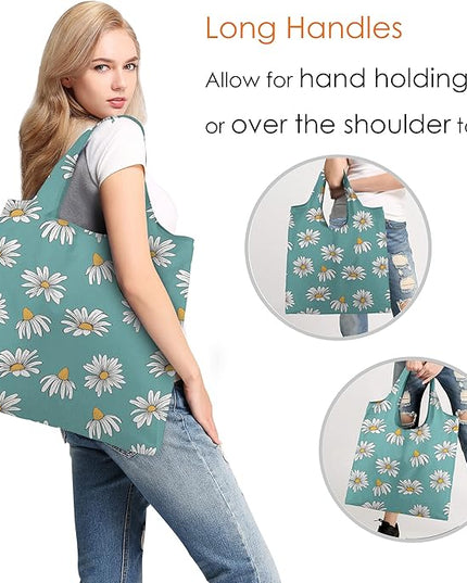 BeeGreen 6 Pack Bulk Foldable Packable Tote Bags for Women - Reusable Grocery Bags Shopping Bag with Pouch, Large Machine Washable Gifts with Handles for Travel,Beach,Holiday