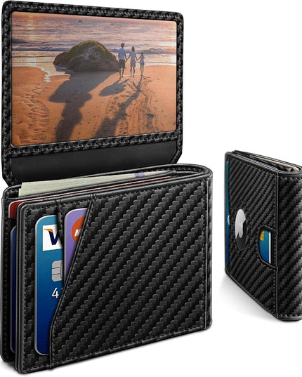 MIYOZI Airtag Wallet for Men,with Cash Pocket 2 ID Window 13 Cards,Slim Leather Wallet Front Pocket Card Holder RFID Blocking with Gift Box