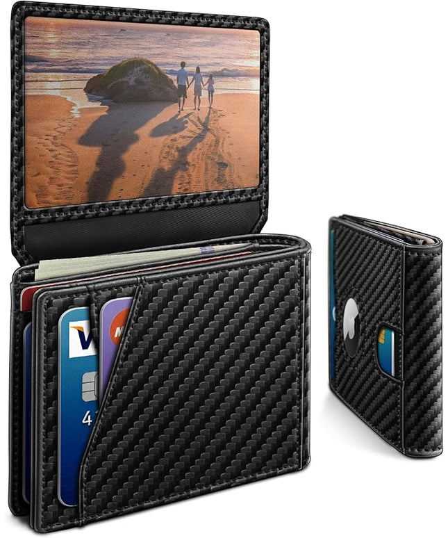 MIYOZI Airtag Wallet for Men,with Cash Pocket 2 ID Window 13 Cards,Slim Leather Wallet Front Pocket Card Holder RFID Blocking with Gift Box