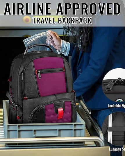 YOREPEK Travel Backpack, Extra Large 50L Laptop Backpacks for Men Women, Water Resistant College Backpack Airline Approved Business Work Bag with USB Charging Port Fits 17 Inch Computer, Purple