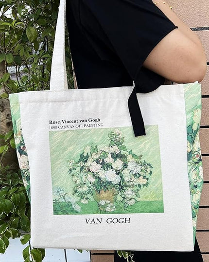 BROADREAM Aesthetic Canvas Tote Bag for Women, Vintage Reusable Book Tote Bag with Inner Zipper Pocket