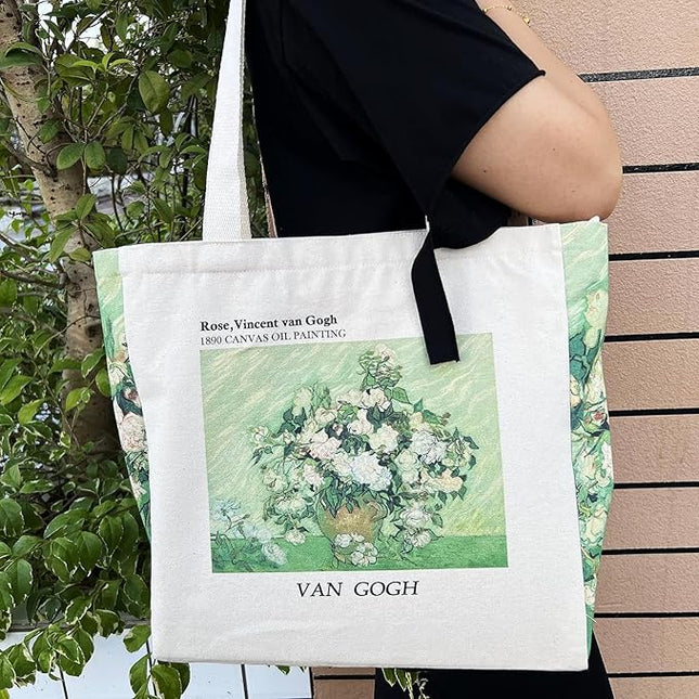 BROADREAM Aesthetic Canvas Tote Bag for Women, Vintage Reusable Book Tote Bag with Inner Zipper Pocket