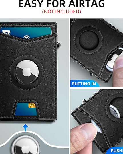 miyozi Airtag Wallet for Men Money Clip 9-Card Pop-Up Credit Card Holder with ID Window RFID Blocking Metal Case Magnetic Closure Front Pocket Wallet Gift Box