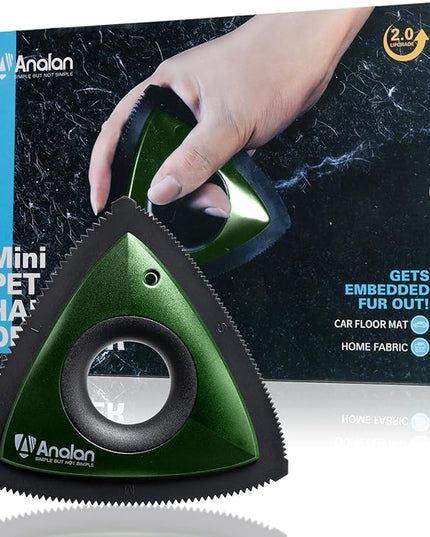 Analan Mini Pet Hair Remover for Car Detailing Supplies, Carpet Dog Hair Remover for Car Interior, Triangle Dog Hair Remover for Auto Detailing, Couch, Furniture, Lint, Carpet (Forest Green)