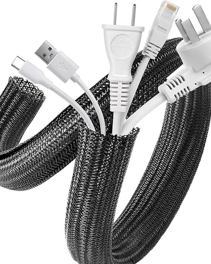 AGPTEK Cable Sleeve Cover, 20ft - 1 inch Desk Cord Organizer Cable Hider, Home Office Wire Management Computer TV Wire Loom Tubing, Pet Proof Cord Protector, from Cat Dog Chewing, Black