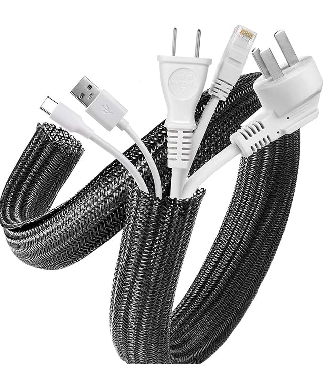 AGPTEK Cable Sleeve Cover, 20ft - 1 inch Desk Cord Organizer Cable Hider, Home Office Wire Management Computer TV Wire Loom Tubing, Pet Proof Cord Protector, from Cat Dog Chewing, Black