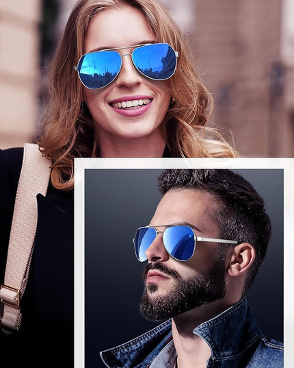 LUENX Aviator Sunglasses for Men Women Polarized New Shades Large Metal Frame - UV 400 Protection