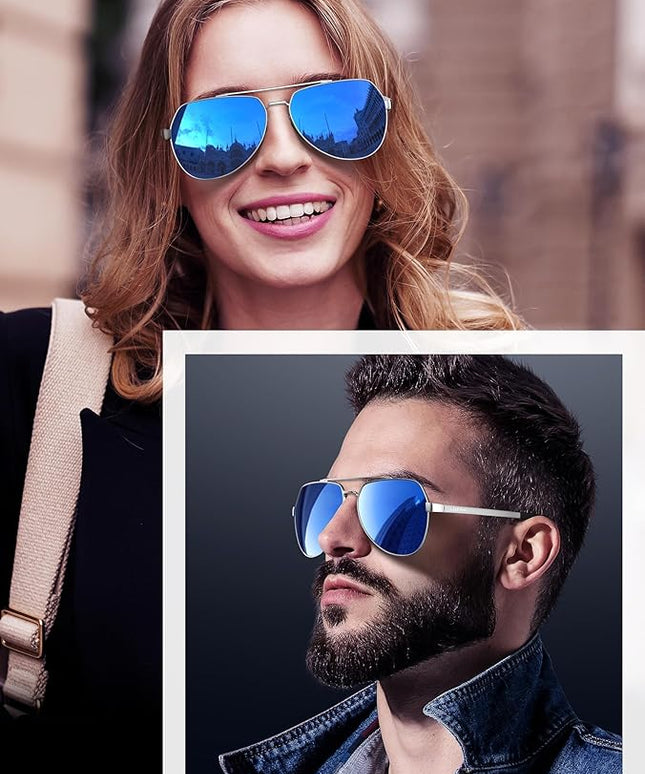 LUENX Aviator Sunglasses for Men Women Polarized New Shades Large Metal Frame - UV 400 Protection