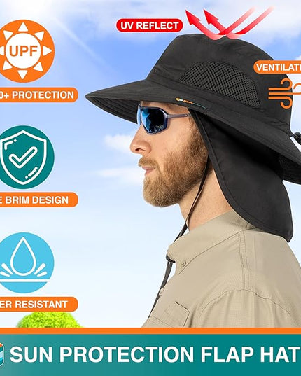 SUN CUBE Wide Brim Sun Hat Men Women, Fishing Hats Sun UV Protection, Mens Hiking Bucket Hat Safari Beach Boonie, UPF 50+