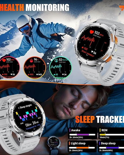 LIGE GPS Smart Watch for Men, 1.43" AMOLED/LED Flashlight/Compass Smartwatch, IP68 Waterproof/Swim Mode/Pedometer/100+ Sports Mode Fitness Tracker, Military Smart Watches for Android iOS Compatible