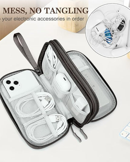 FYY Electronic Organizer, Travel Cable Organizer Bag Pouch Electronic Accessories Carry Case Portable Waterproof Double Layers All-in-One Storage Bag for Cable, Cord, Charger, Phone, Earphone Coffee