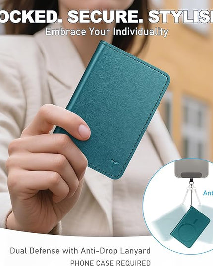 TUCCH for Magsafe Wallet with 6 Card Holders, RFID Blocking [Clear ID Window] PU Leather Folio Magnetic Phone Wallet for iPhone 17/16/15/14/13/12/Plus/Air/Pro/Pro Max Series, Teal Green