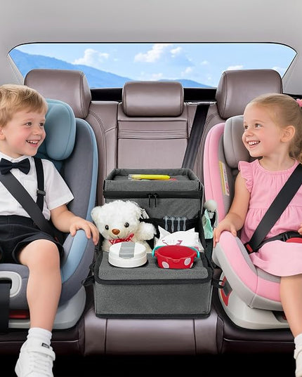 Car Seat Organizer, Backseat Car Organizer with Cup Holder Tray and Storages for Kids and Adults, Portable Travel Cooler for Car for Front or Back Seat Passenger Organizer Ccompartment (Grey)