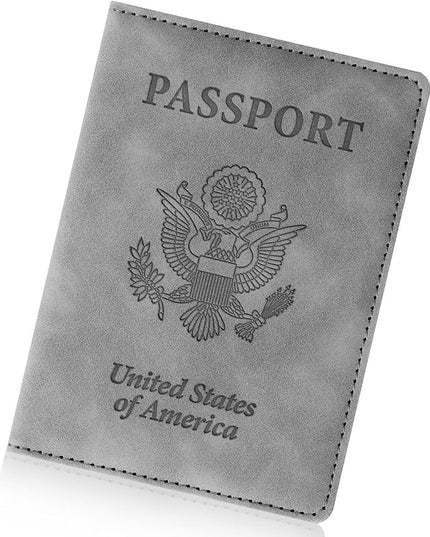 Passport Holder for Travel Essentials,RFID Blocking Passport Cover Wallet Card Case for Women and Men (Gray)