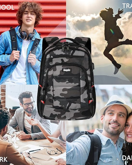 Backpack for Men Women, School Backpack with USB Charging Port, Anti Theft Carry On Flight Approved Business Work Travel 15.6 Inch Computer Laptop Backpack, BookBag for teen, Camo