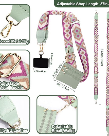 XANGNIER Clip and Go Strap for Phone with Wallet Crossbody, Phone Strap with Zippered Wallet, Adjustable Anti Theft Cellphone Lanyard for Women, Cellphone Chain Accessories Green