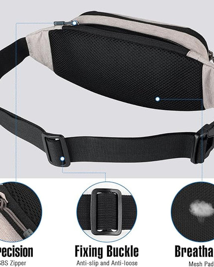 WATERFLY Fanny Pack Waist Bag: Small Hip Pouch Bum Bag Fannie Pack Phanny Fannypack Waistpack Bumbag Beltbag Sport Slim Fashionable for Jogging Hiking Hiker Woman Man