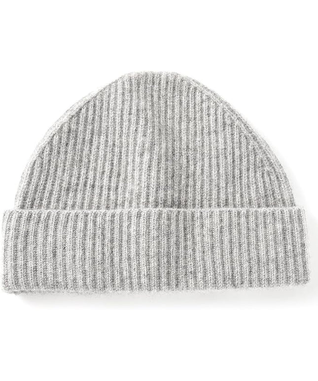 Villand 100% Cashmere Ribbed Cuffed Hat for Men, Ultra-Soft Men's Pure Cashmere Winter Ski Beanie