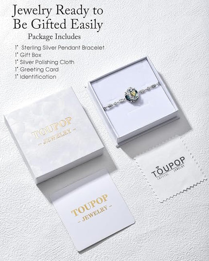 TOUPOP Tree of Life Birthstone Bracelet 925 Sterling Silver Family Tree Austrian Crystal Jewelry Anniversary Birthday Christmas Gifts for Women Wife Girlfriend Her