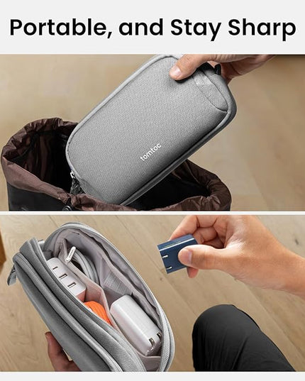 tomtoc Electronic Organizer Travel Case, Water Resistant Dual Compartment Tech Pouch Cable Organization Storage Bag for Charger, Cord, Phone, Hard Drive, Power Bank, Accessories Travel Essentials