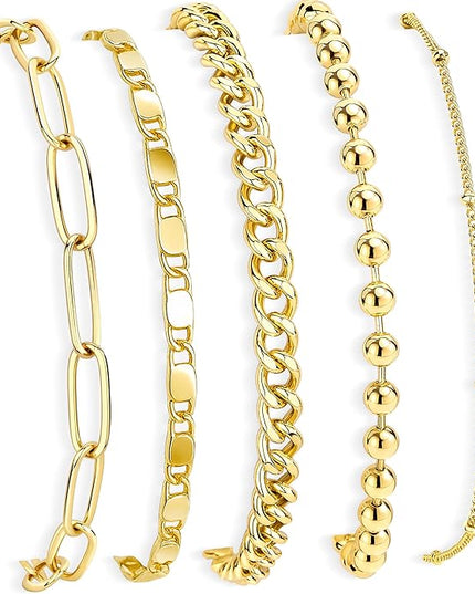 Gold Bracelets Set for Women Stack, Dainty Thick Bracelets Stack for Women Trendy, Simple Thin Gold Plated Cuff Stackable Bracelets With Beaded Cuban Paperclip Snake Rope Bangle Hand Chain Jewelry Gifts for Women Non Tainish