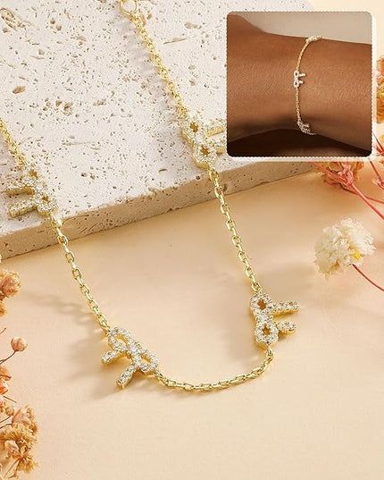 FUNEIA Dainty Silver Gold Bracelets for Women Trendy Non Tarnish 14K Gold Plated Waterproof Diamond Bracelets Cute Stackable Heart Butterfly Clover Cross Evil Eye Charm Bracelet Stack Jewelry Gifts